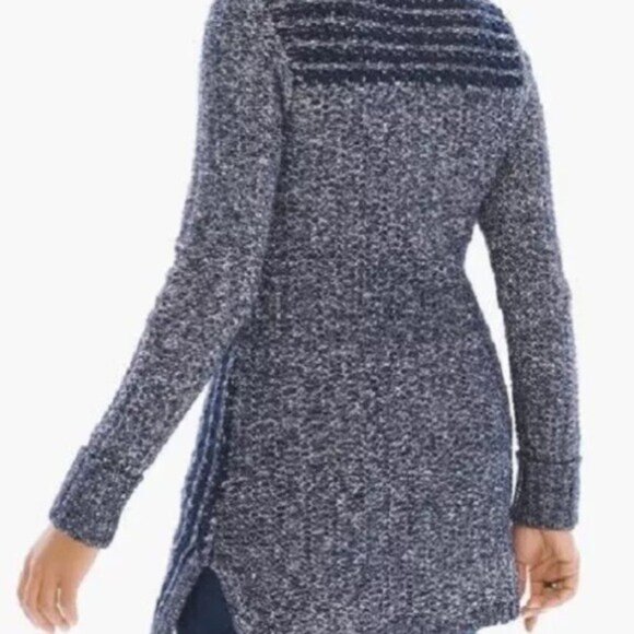 Chico's Textured Tina Cardigan Sweater women 1 Snap Front Chains Blue boho comfy - Picture 4 of 11